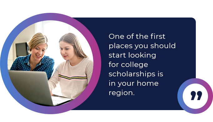 college scholarships in your home region