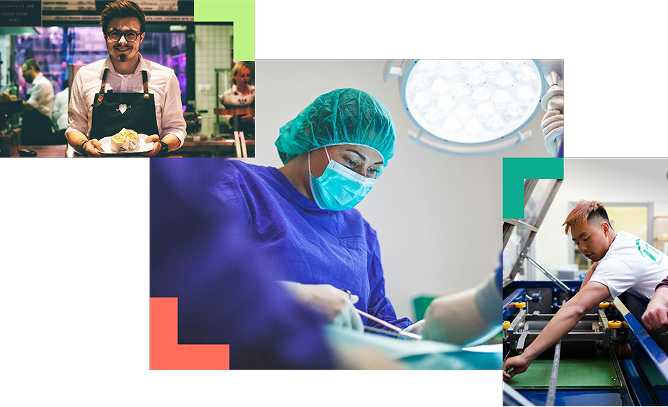 People happily working in various careers