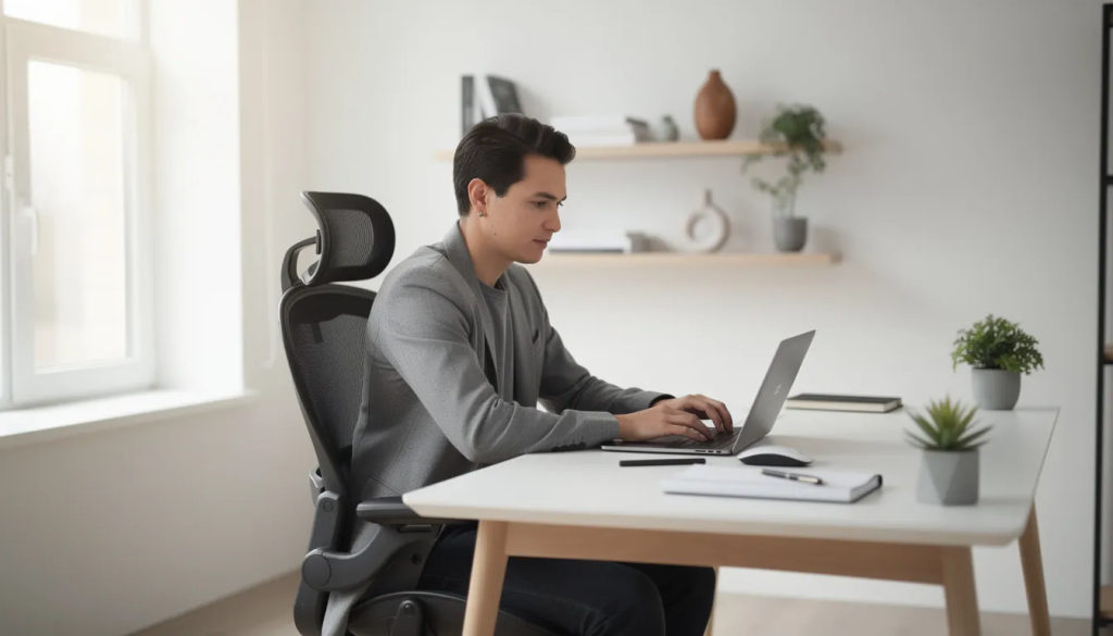 The image shows a person working on a laptop in a modern home office, surrounded by a clean and organized workspace. This setting reflects a commitment to professional development and the pursuit of career opportunities, emphasizing the importance of skills and qualifications in the job market.