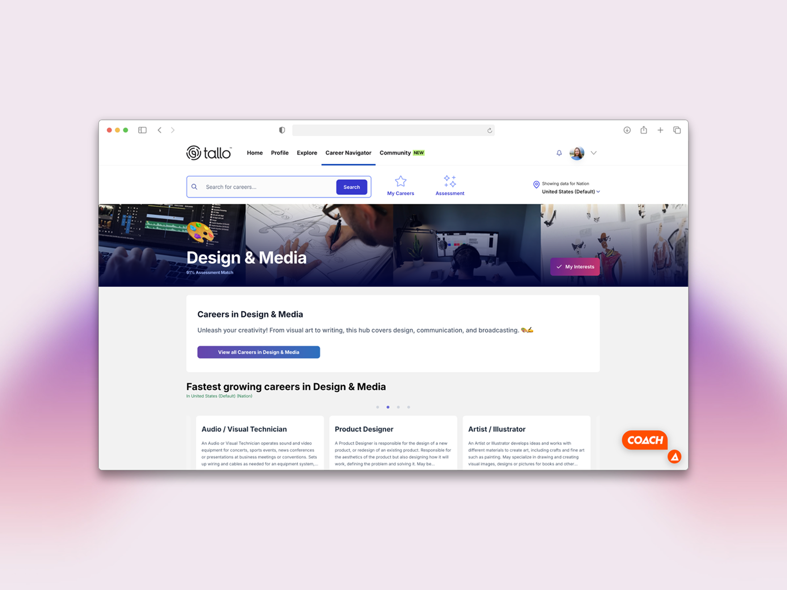CareerHub-Design Screenshot of Career Navigator on a browser window