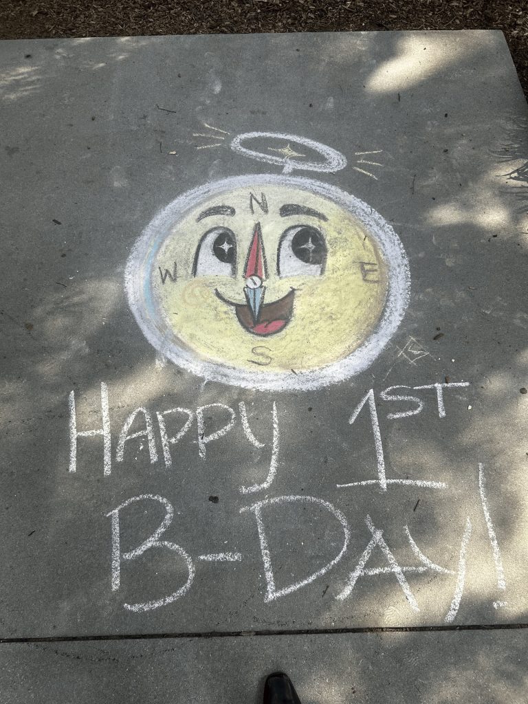 Cal Mascot drawn in chalk on concrete