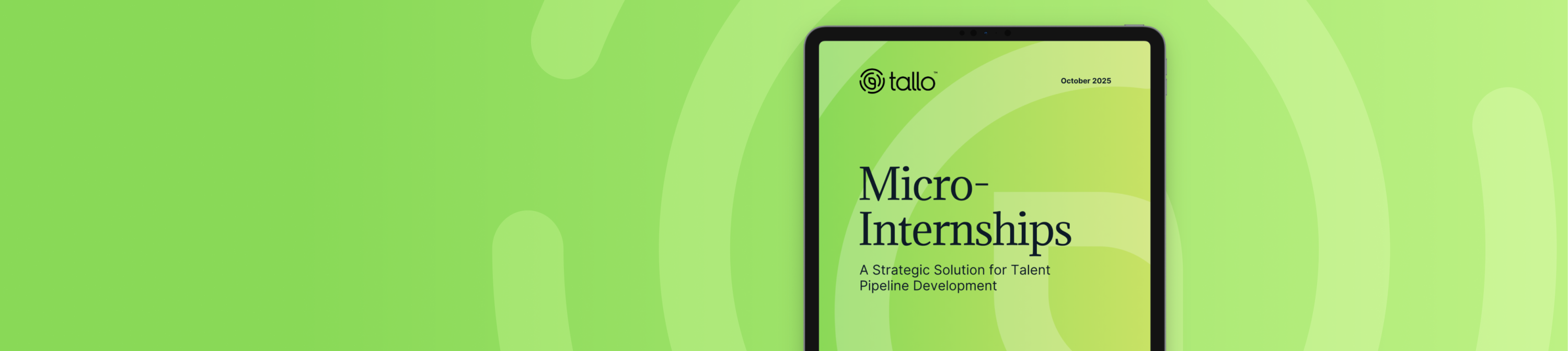 Microinternship Whitepaper displayed on ipad on green background. Titled: "Micro-Internships: A Strategic Solution for Talent Pipeline Development"