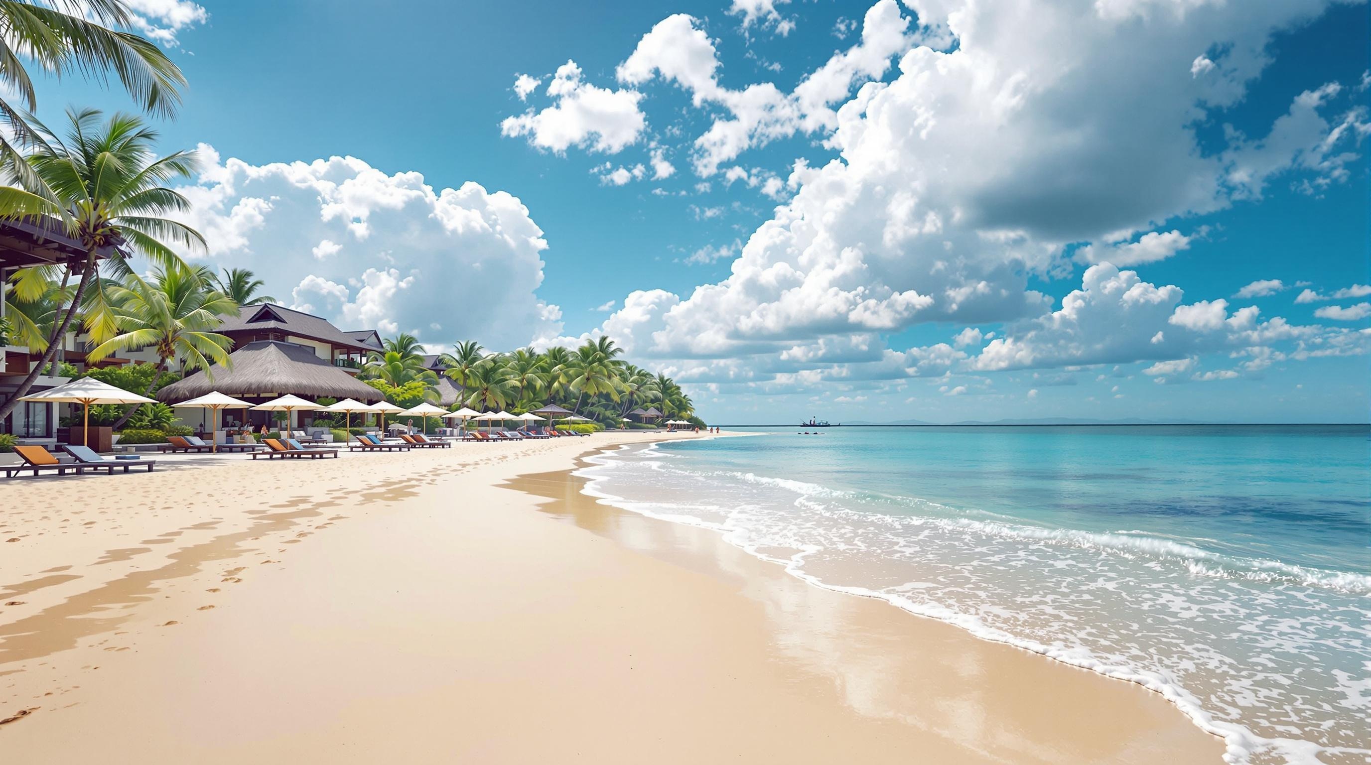 a hotel and resort on the beach