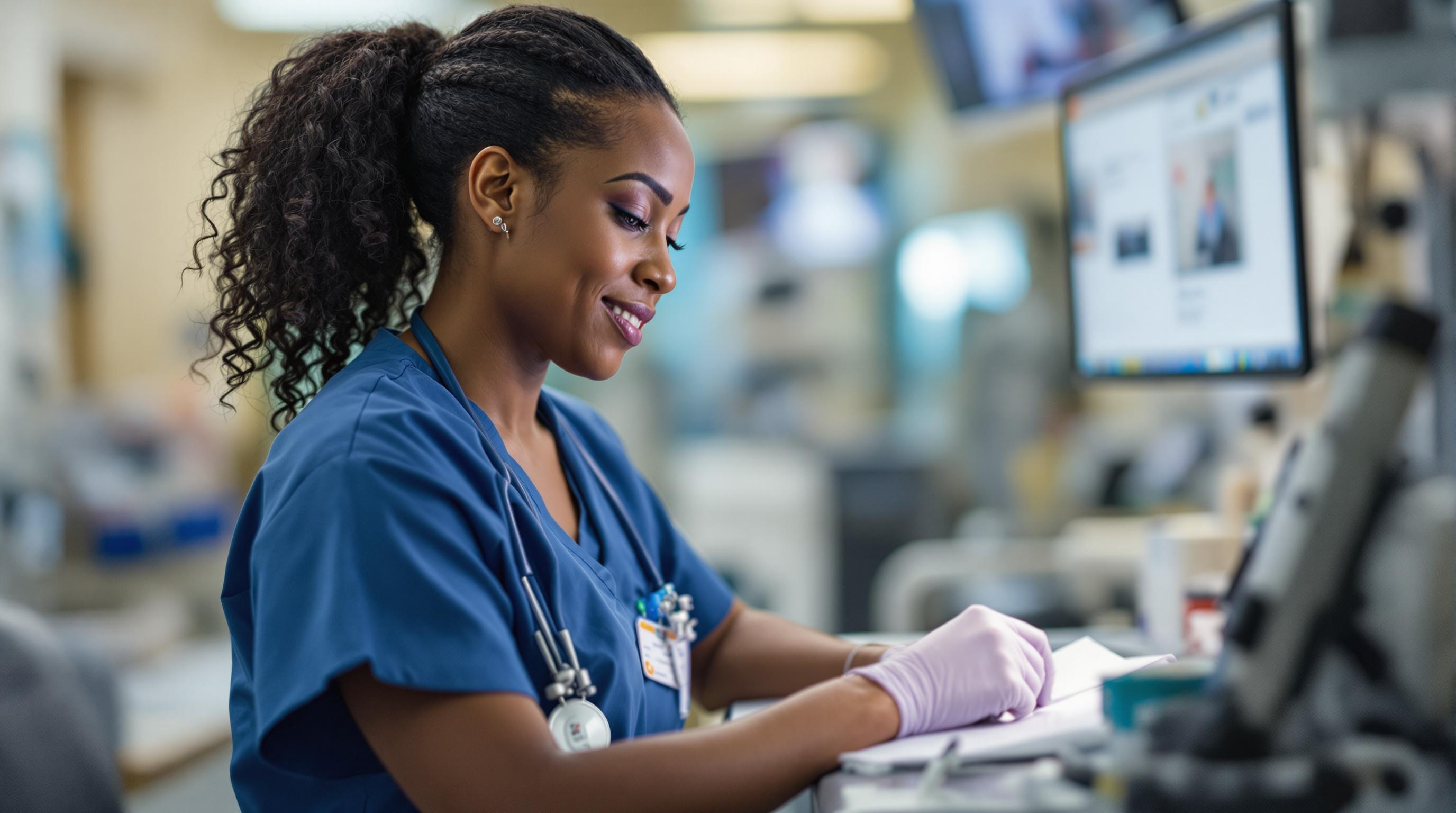 A registered nurse in Tennessee wearing a glove