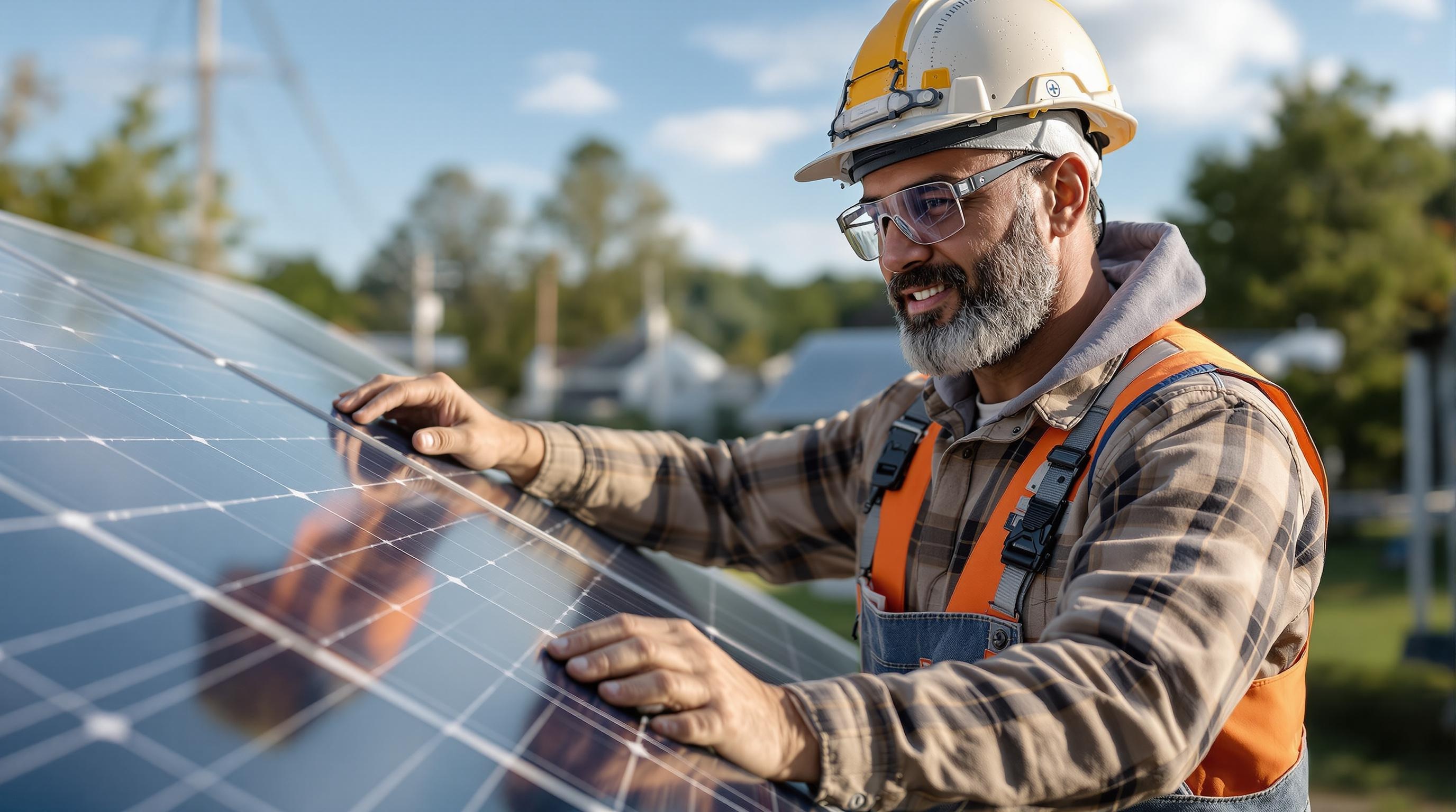 a qualified solar panel installer doing his job