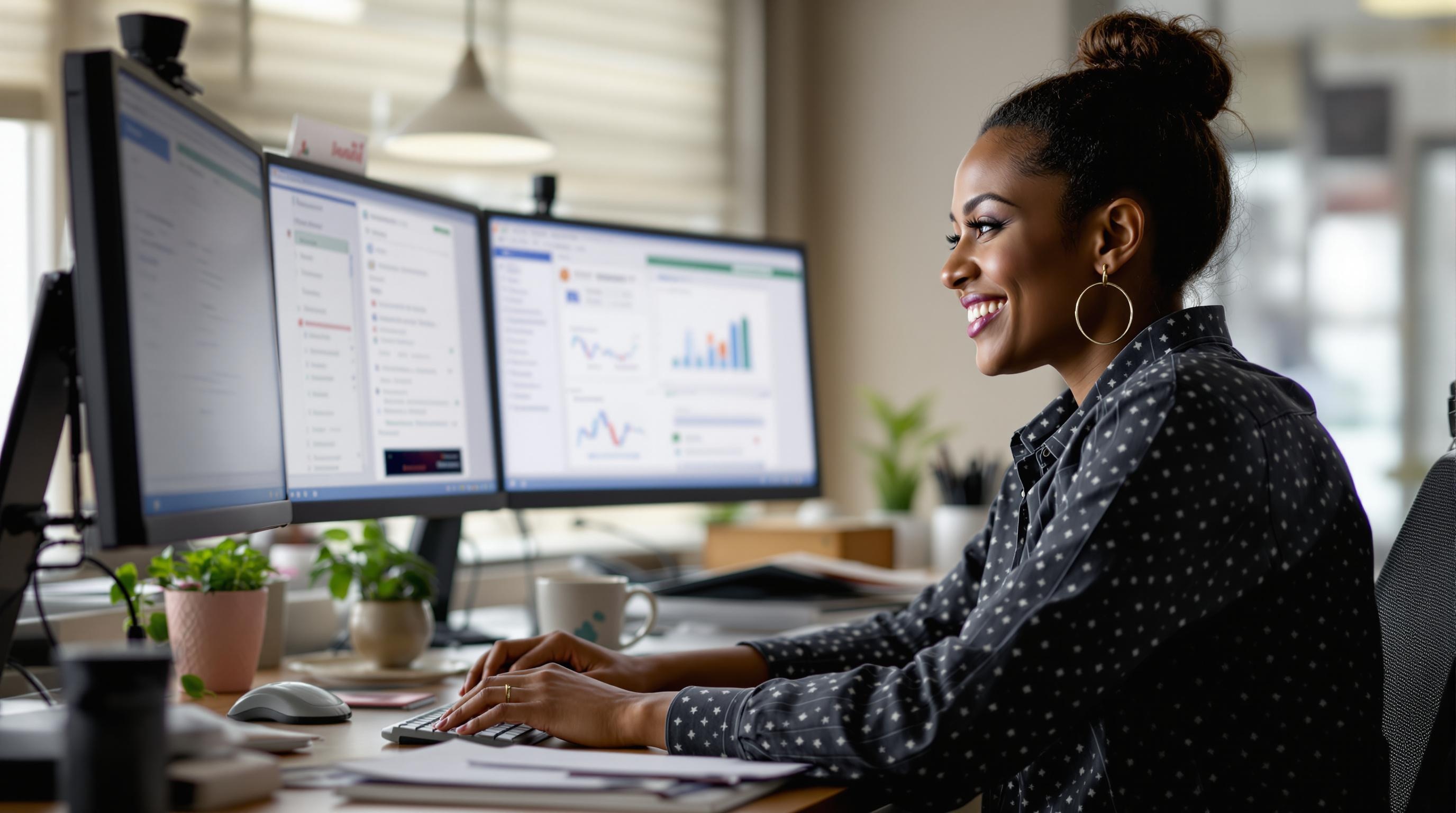 a travel agent in Kentucky at her desk