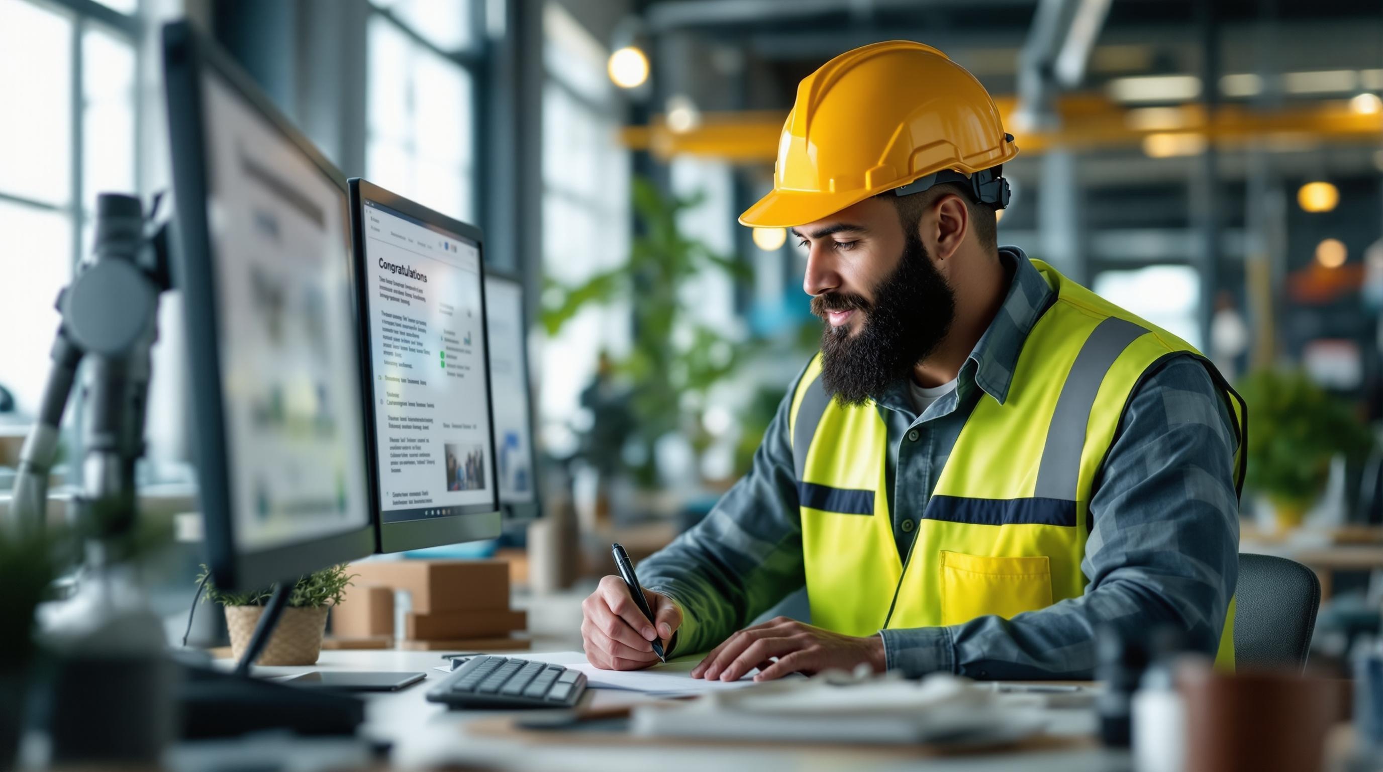 a worker writing a congratulations message