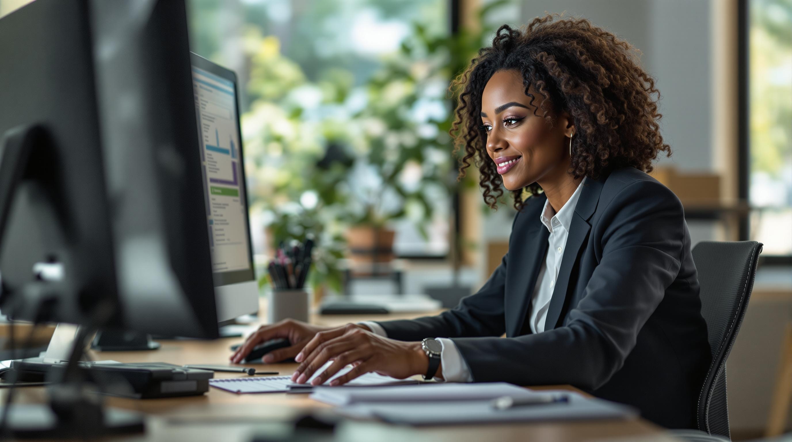An auditor deeply focused on reviewing financial documents in an office setting.