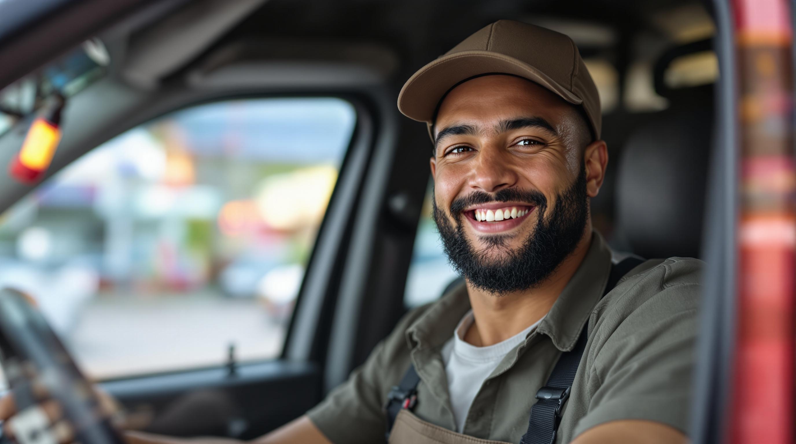 A candid photo of a fast food delivery driver in action, showcasing diversity and professionalism.