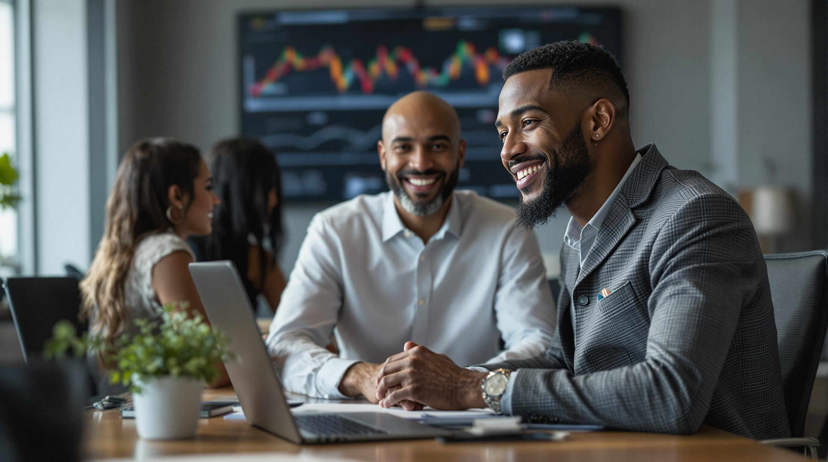 A candid photo of a Chief Financial Officer (CFO) discussing financial reports in a boardroom meeting.