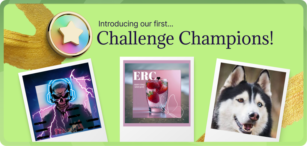 Three winning submissions from Tallo's Mini Challenges: DJ DEMON digital art, When You're Gone album cover, and Soda the husky photo