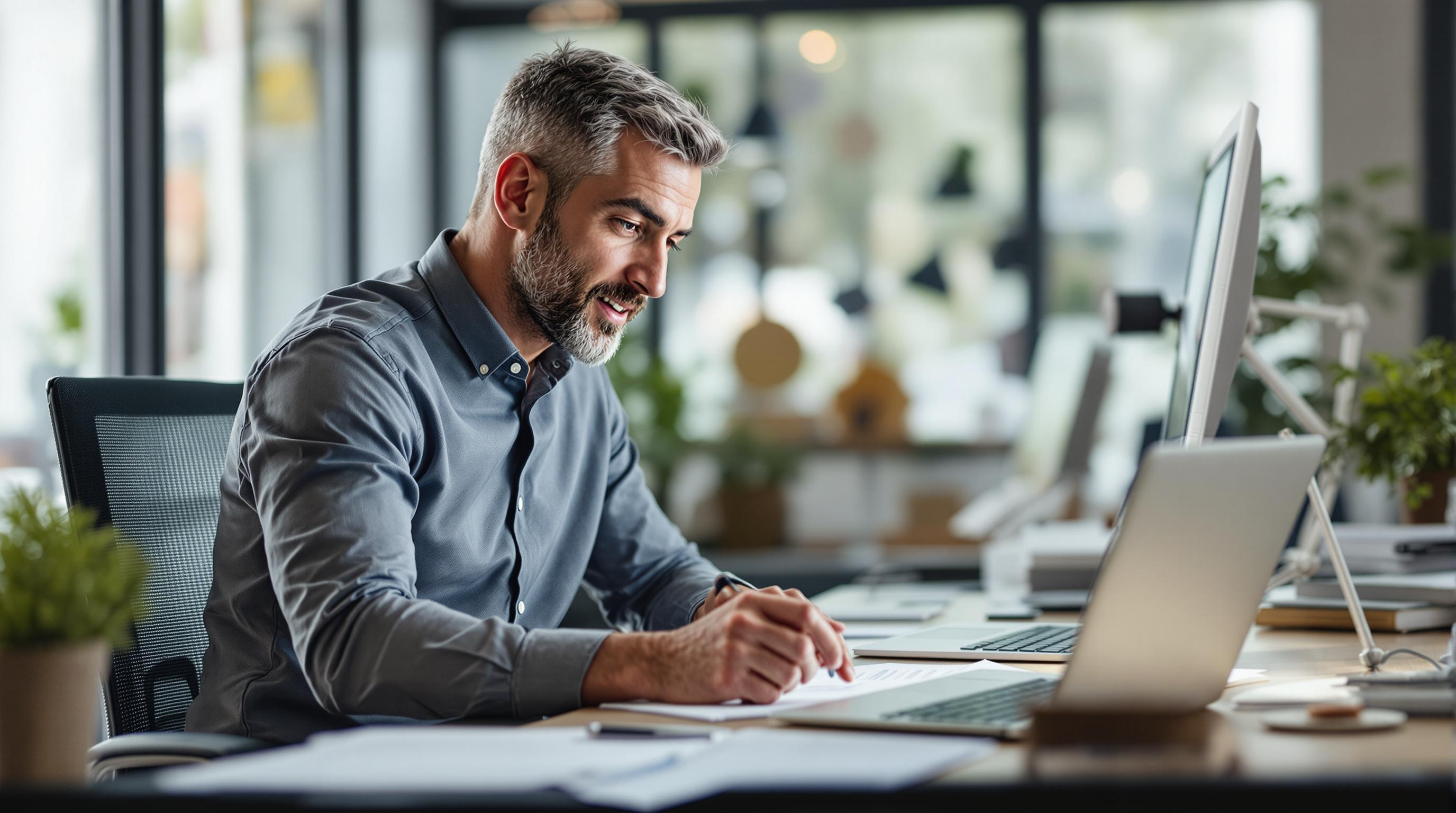 Chief Financial Officer providing advice to team members in a modern office environment.