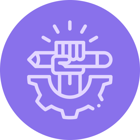 Simple logo of half gear with hand reach out holding a pencil