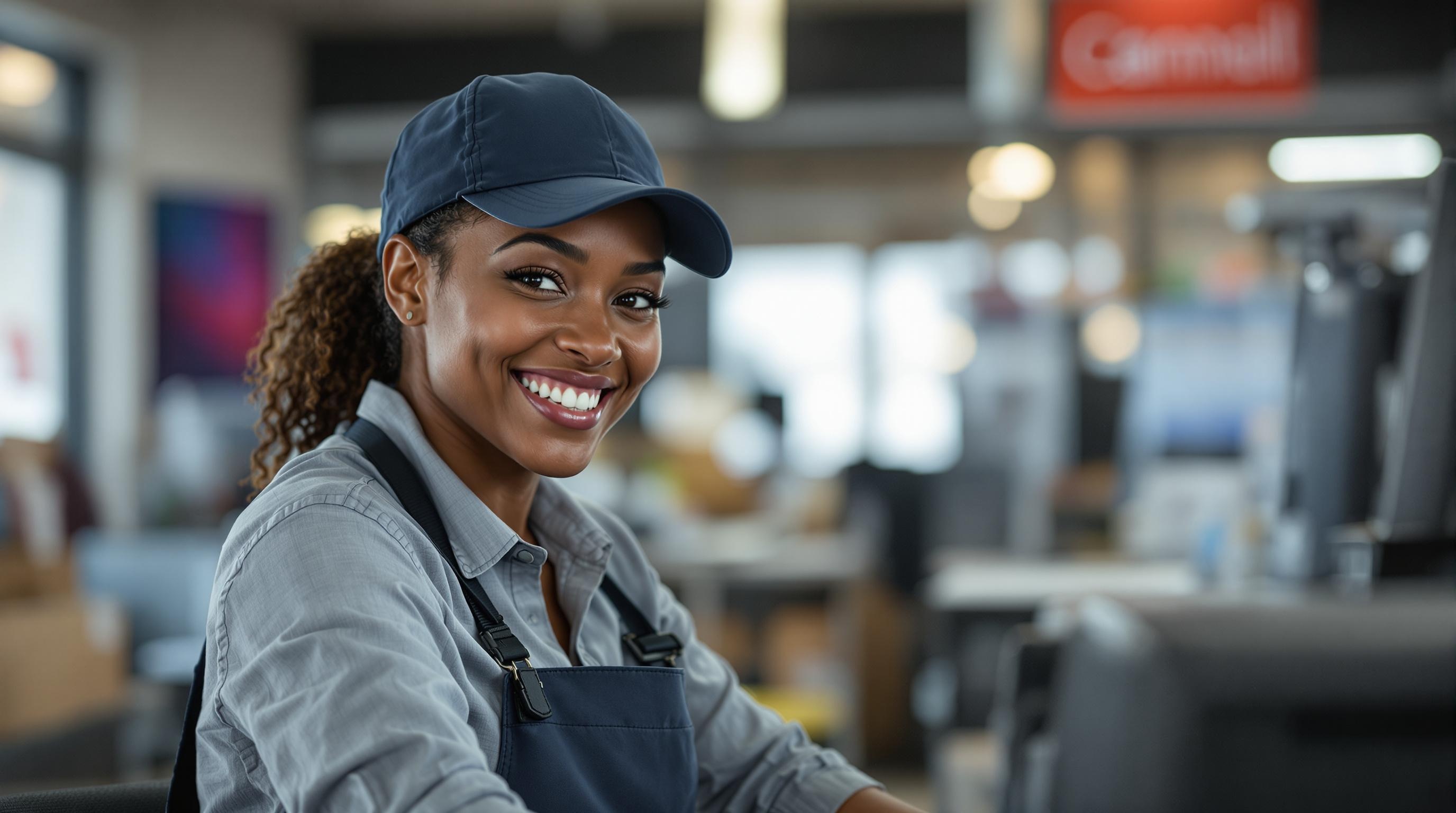 A candid photo of a mail handler sorting through letters in a busy post office, showcasing diversity and professionalism.