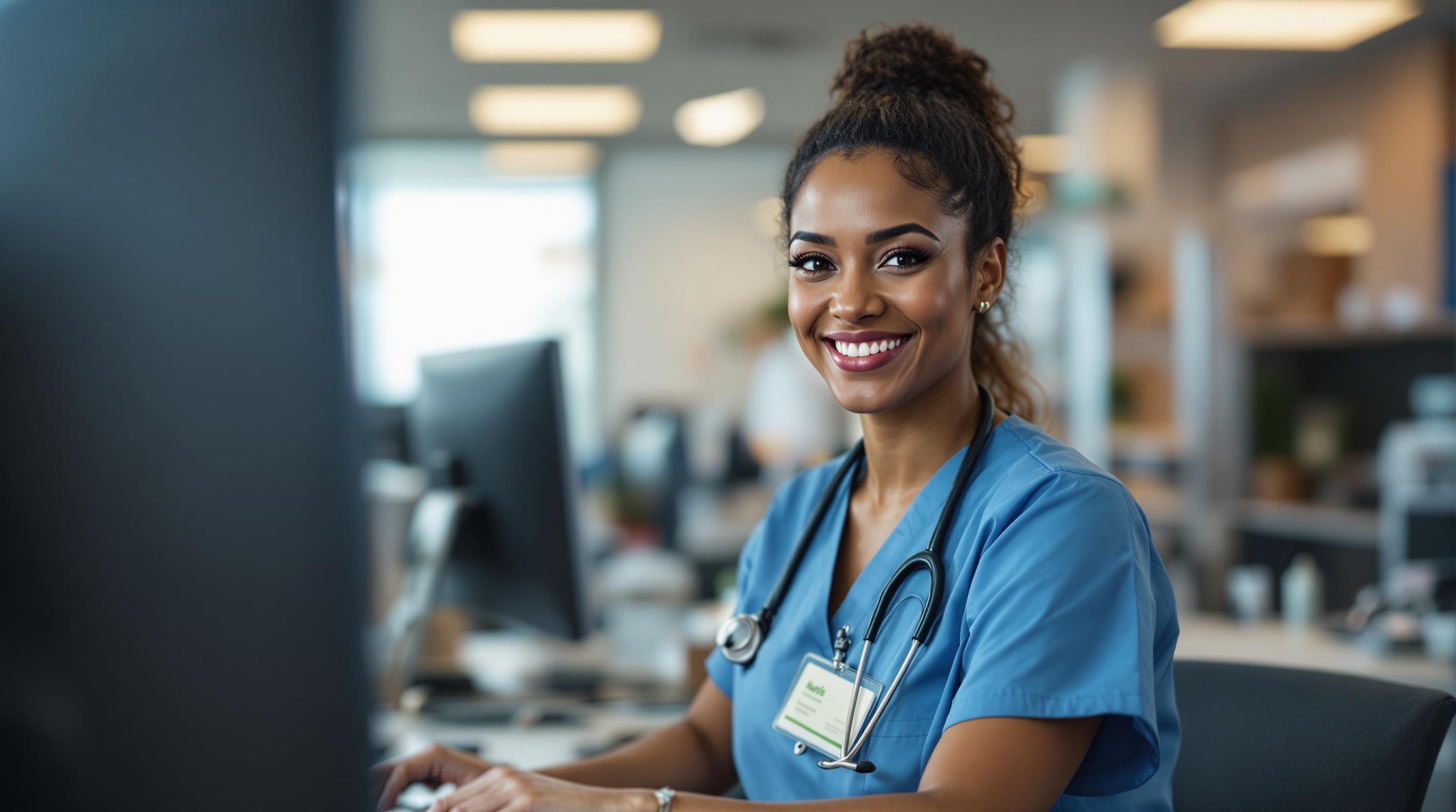 A candid shot of a patient care coordinator assisting a diverse group of patients in a hospital setting.