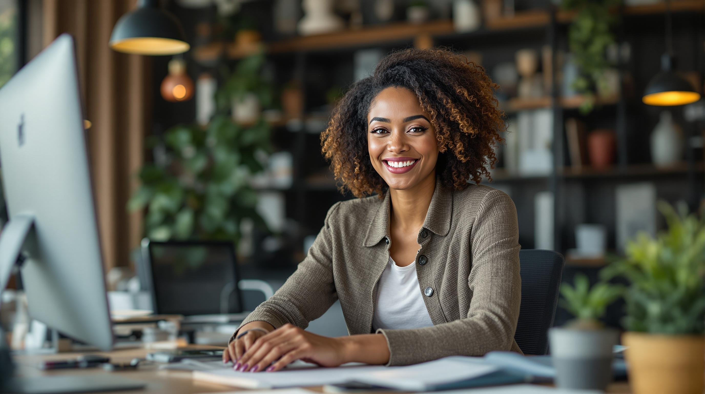 A group of diverse employees working together in a modern office environment.