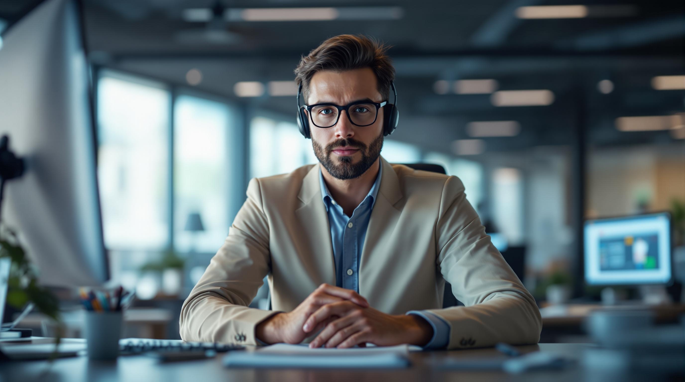 An ultra-realistic photo of an office worker sitting at a desk, focused on typing on a keyboard.