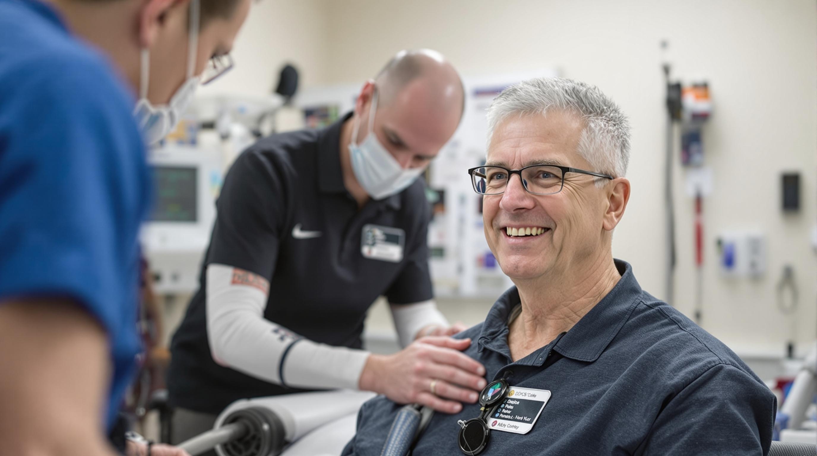 A kinesiology PhD professor conducting research in a hospital setting.