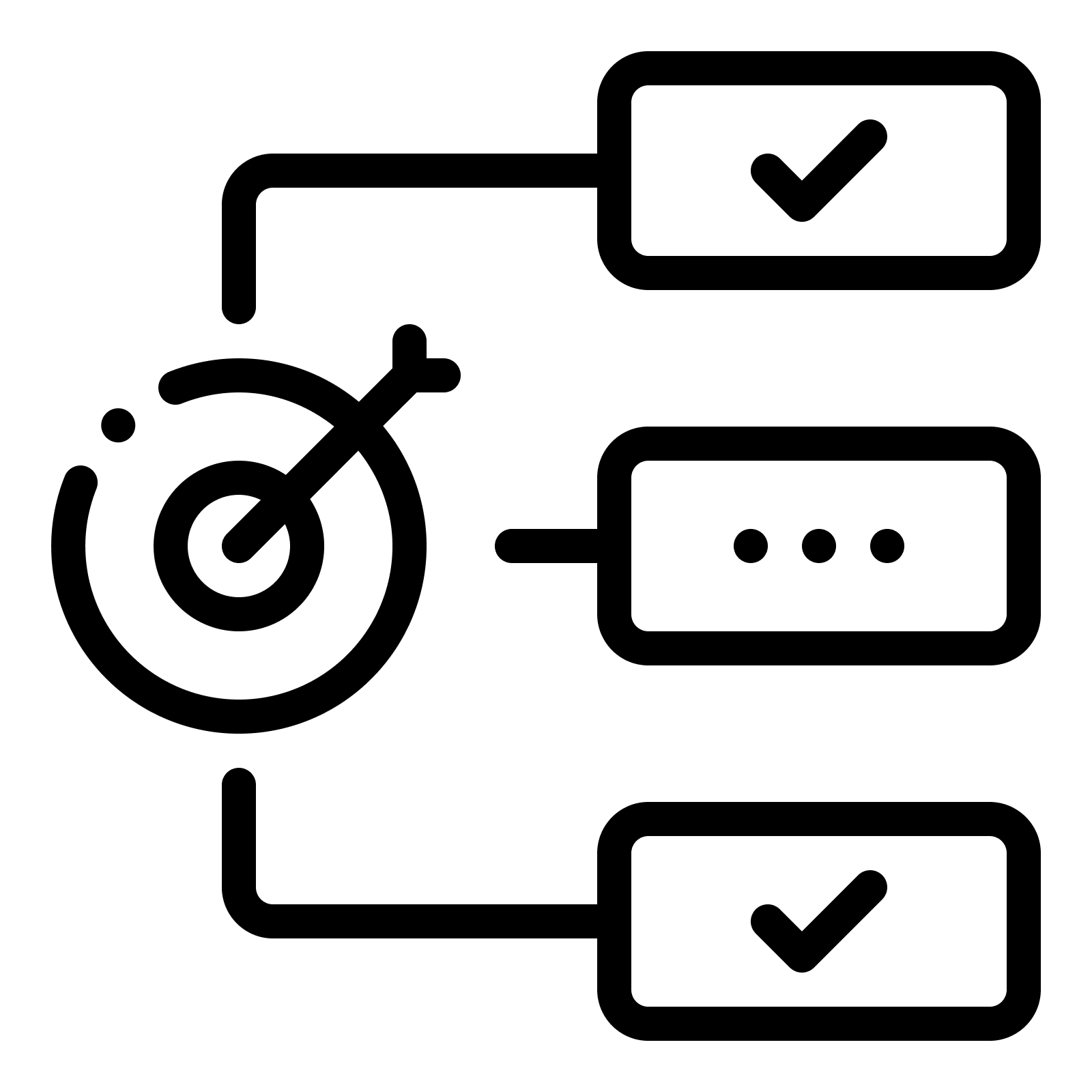 Objective icon linked with task check marks