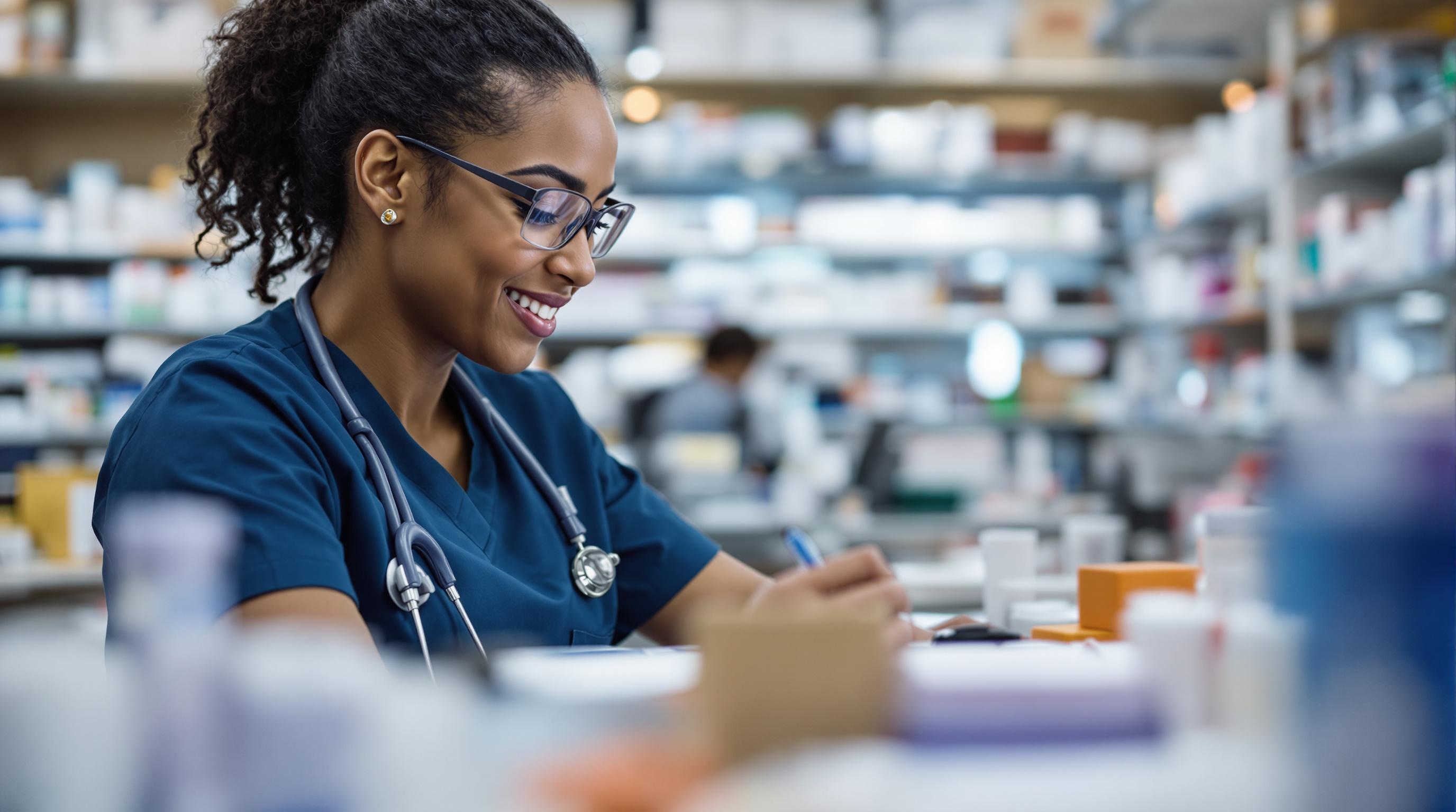 An ultra realistic photo of a pharmacist carefully measuring and mixing ingredients for a prescription in a pharmacy setting.