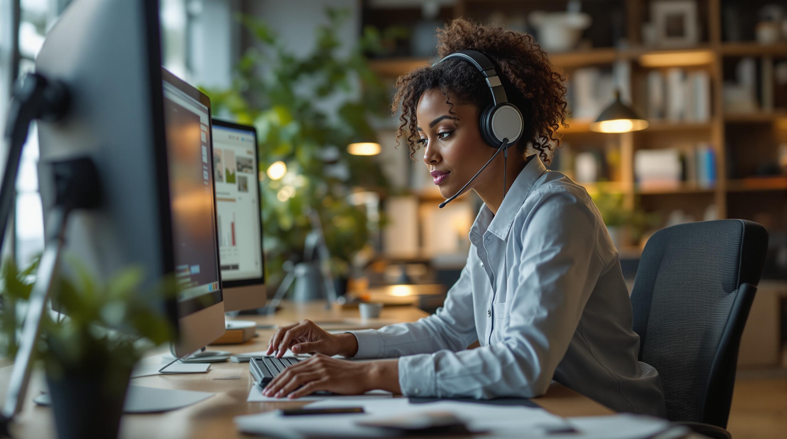 A candid photo of a Private Equity Associate working at their desk in a modern office setting, surrounded by papers and a laptop.