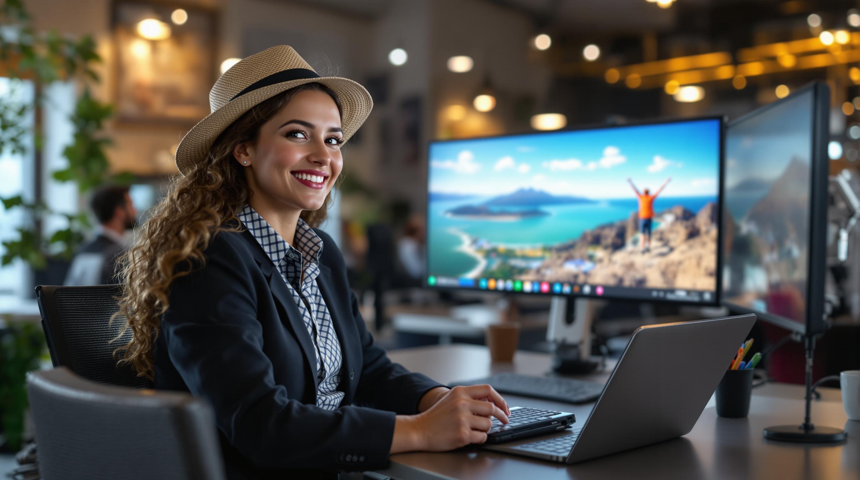 An ultra realistic photo of a travel agent assisting a customer with travel plans in an office setting.