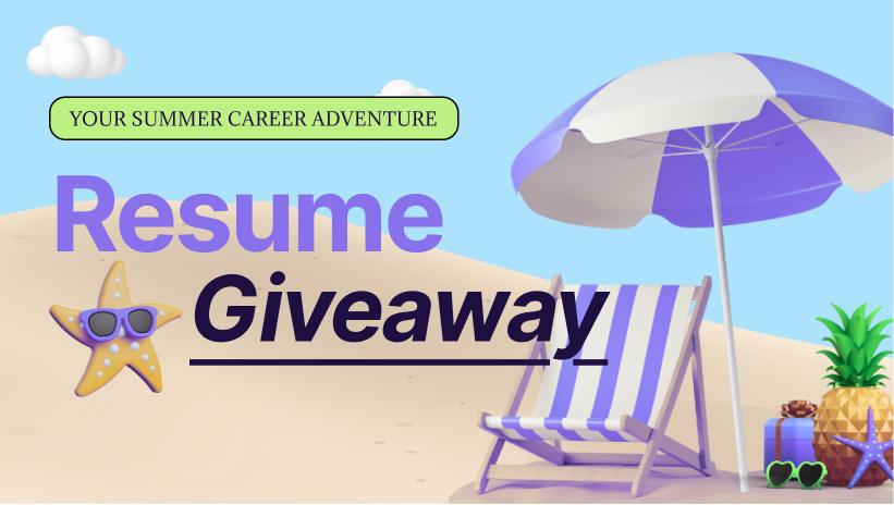 Beach scene with text Resume Giveaway