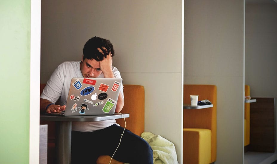 stressed student on computer
