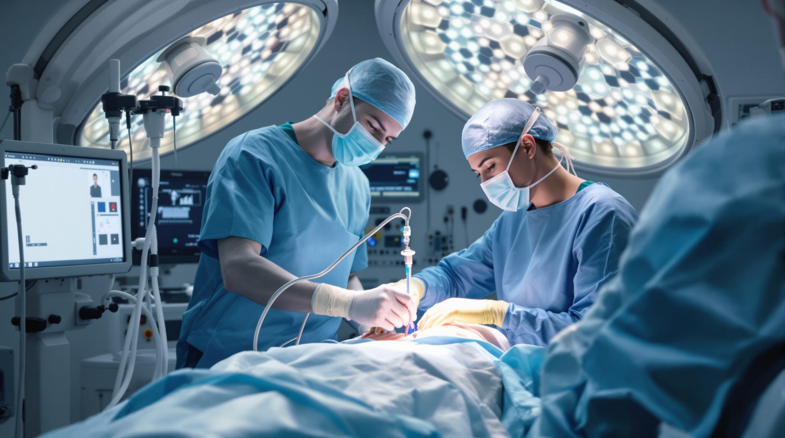 An ultra realistic image of a perfusionist in the operating room, focusing on their precise movements and concentration.