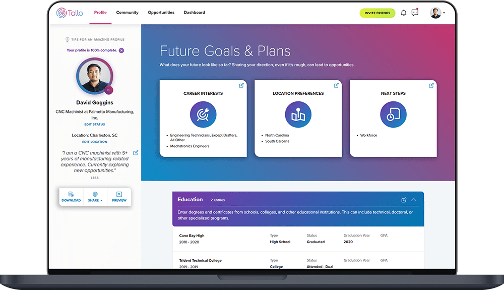 MacBook-Profile_Tallo Adult Profile_Stand out to recruiters section