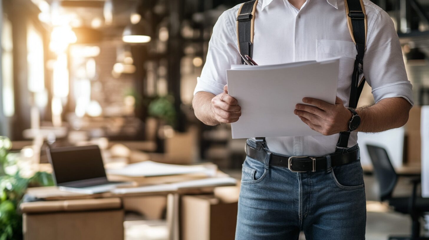 Man holding paper in an office environment